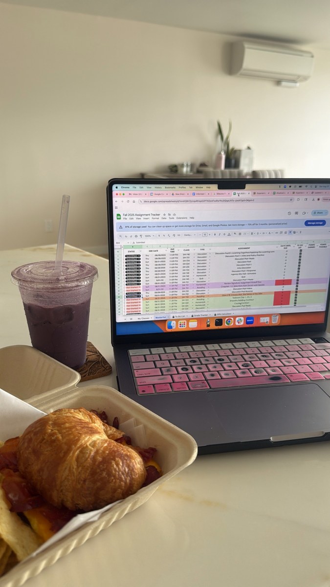Laptop, coffee, and breakfast while working