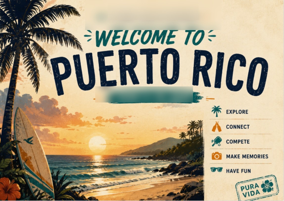 Blurred company retreat welcome card